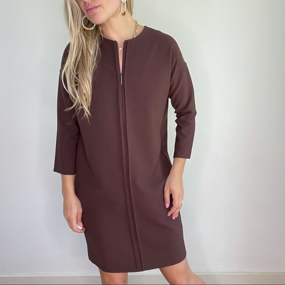 Vince Brown / Burgundy Long Sleeve Shift Dress XS - Picture 12 of 12